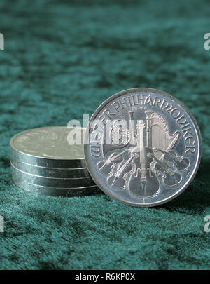 1 Troy Ounce Pure Solid Silver Austrian Philharmonic Coins Stock Photo