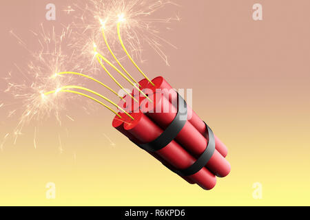 3D rendering of a burning pack of dynamite Stock Photo