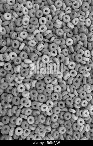 Healthy multigrain hoops breakfast cereal background Stock Photo