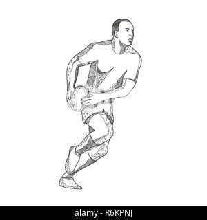 Rugby Player Passing Ball Doodle Art Stock Photo