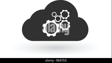 Cloud storage settings linear icon. Web hosting preferences. Cloud computing with cogwheels contour symbol. Vector illustration isolated on white back Stock Vector