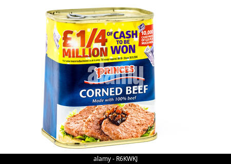 Princes corned beef in an unopened metal can. Stock Photo