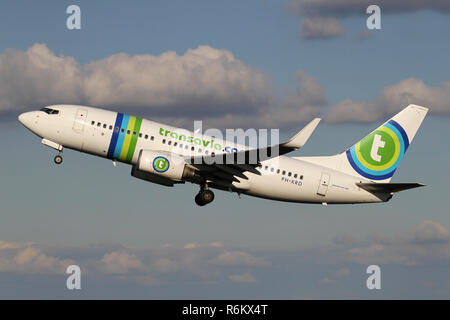 Dutch Transavia Boeing 737-700 with registration PH-XRD just airborne at Amsterdam Airport Schiphol. Stock Photo
