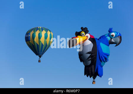 Hot Air Balloons with Special Shape Balloon 'TriBirds', 2015 Balloon Fiestas, Albuquerque, New Mexico, USA Stock Photo