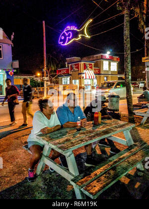 Street scene outside the famous Oistins fish fry which happens Friday and Saturday night in Barbados. Stock Photo