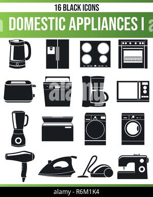 Black pictograms / icons on home appliances. This icon set is perfect for creative people and designers who need the issue of household appliances in  Stock Vector