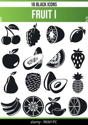 Black pictograms / icons on fruit. This icon set is perfect for creative people and designers who need the theme of fruit in their graphic designs. Stock Vector