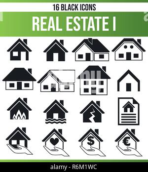 Black pictograms / icons on the subject property. This icon set is perfect for creative people and designers who need the real estate aspect in their  Stock Vector