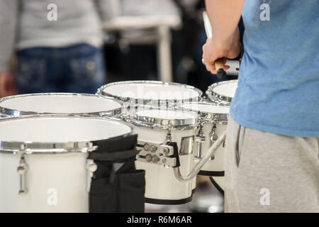 Percussion instrument with different quint  tuned drums that are used in drum corps and maching bands Stock Photo