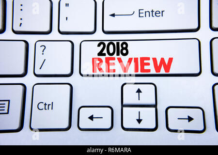 Word, writing 2018 Review. Business concept for Feedback On Progress written on white keyboard key with copy space. Top view. Stock Photo