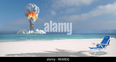 Nuclear explosion on the island. Stock Photo