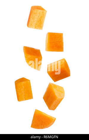 Falling sliced carrot isolated on white Stock Photo