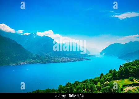 Como Lake panoramic landscape. Lake, Alps and Mandello del Lario village view from Civenna. Italy, Europe. Stock Photo