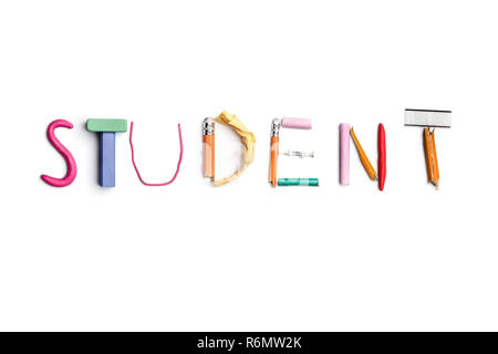 The word student created from office stationery. Stock Photo