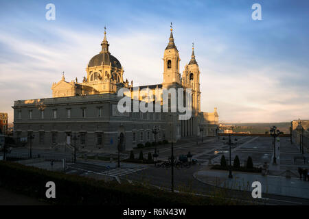 Madrid. Image of Madrid skyline with Santa Maria la Real de La Almudena Cathedral and the Royal Palace during surise. Stock Photo