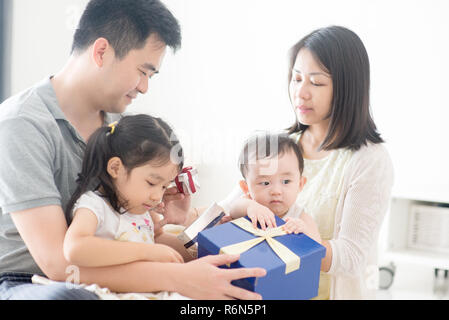 Happy Asian Family and present Stock Photo
