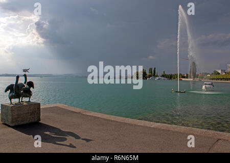 Storm approaching the town of Zug over Lake Zug Stock Photo