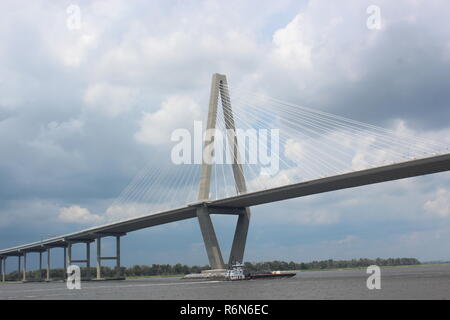 The Arthur Ravenel Jr. Bridge in Charleston, South Carolina as seen from a cruise boat on the Cooper River Stock Photo