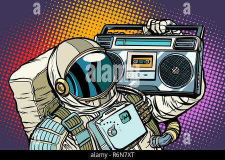 astronaut with Boombox, audio and music Stock Photo