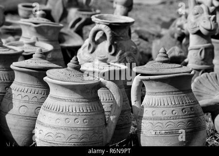 Clay pottery in monochrome. Stock Photo