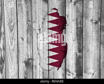 map and banner of qatar on weathered wood Stock Photo