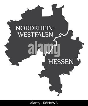 North Rhine Westphalia - Hesse federal states map of Germany black with titles Stock Vector