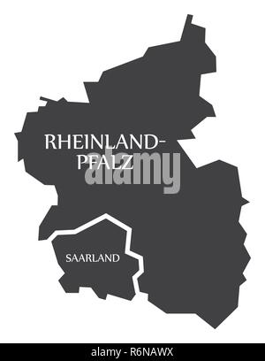Rhineland Palatinate - Saarland federal states map of Germany black with titles Stock Vector