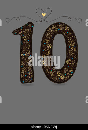 Brown Floral Number Ten Stock Photo