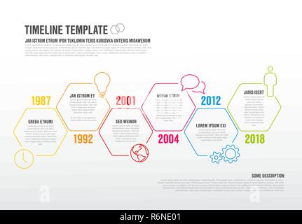 Vector Infographic timeline template made from thin line hexagons and icons Stock Vector