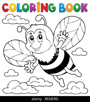 Coloring book happy bee theme 1 Stock Photo