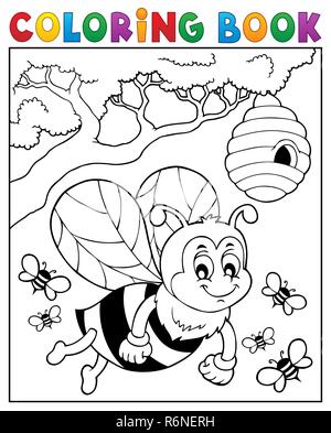 Coloring book happy bee theme 2 Stock Photo