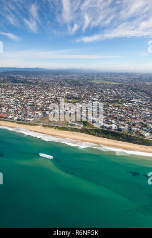 An aerial view of Dixon Park and Merewether Beach in Newcastle NSW Australia. The suburbs of Bar Beach Merewether and Cooks Hill are popular residenti Stock Photo
