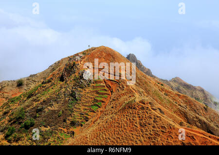 Lonely houses in the mountains of Santo Antão, Cape Verde, Cabo Verde, Africa. Stock Photo