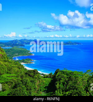 West coast of the Island Mahé, Republic of Seychelles.    Bay Grand Anse in the foreground, Bay Anse Boileau and Bay Anse a la Mouche in the backgroun Stock Photo