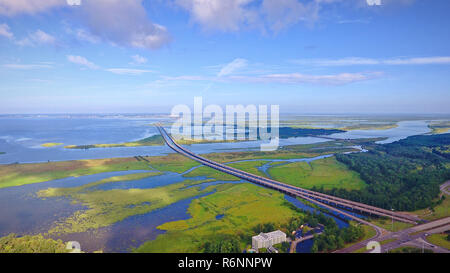 Aerial view of mobile bay and interstate 10 bridge Stock Photo