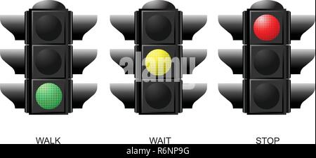 Set of traffic lights. Red signal. Yellow signal. Green signal Stock Vector