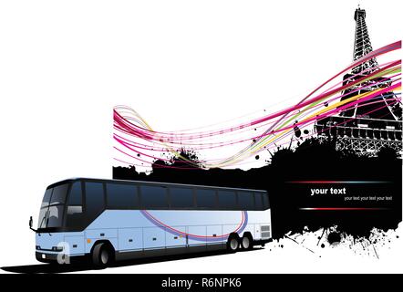 Tourist bus with Paris image background. Vector illustration Stock Vector