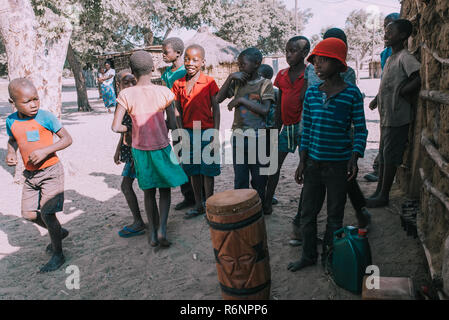 NAMIBIA, MBEYO, MAY 12: An unidentified dirty and poor Namibiann children near town Rundu. Kavango region is the highest poverty level in Namibia. May Stock Photo