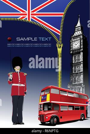 Zipper open England  flag. Cover for brochure with coach image. Vector illustration Stock Vector