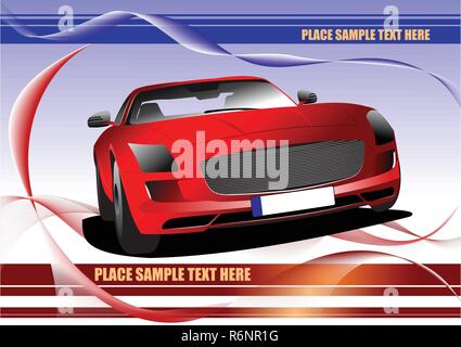 Abstract waved background with red car image. Colored vector fine illustration Stock Vector