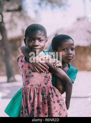 NAMIBIA, MBEYO, MAY 12: An unidentified dirty and poor Namibiann children near town Rundu. Kavango region is the highest poverty level in Namibia. May Stock Photo