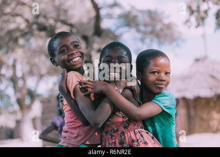 NAMIBIA, MBEYO, MAY 12: An unidentified dirty and poor Namibiann children near town Rundu. Kavango region is the highest poverty level in Namibia. May Stock Photo