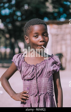 NAMIBIA, MBEYO, MAY 12: An unidentified dirty and poor Namibiann children near town Rundu. Kavango region is the highest poverty level in Namibia. May Stock Photo