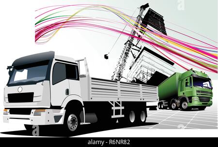 Two  trucks on the road. Colored Vector illustration Stock Vector