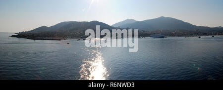 Ajaccio (Corsica, France) harbor in the sunset, view from a boat Stock Photo