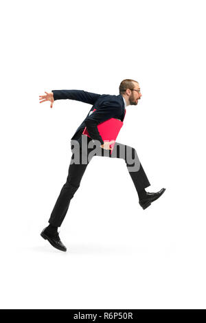 Businessman running with a folder on white background Stock Photo