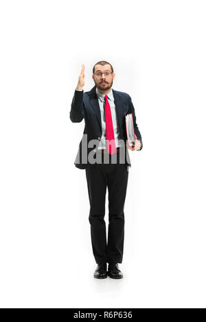 Choose me. Full body view of businessman on white studio background Stock Photo