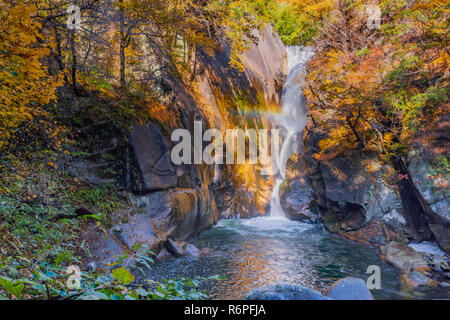 Beautiful waterfall in autumn in national park, the travel destination for tourism, in Yamanashi, Japan Stock Photo