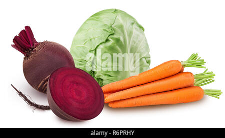beetroot cabbage carrots isolated on white background. Clipping Path. Full depth of field. Stock Photo