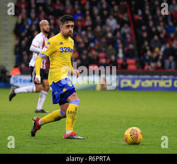 1st December 2018, Bramall Lane, Sheffield, England; Sky Bet Championship, Sheffield United v Leeds United ; Pablo Hernandez of Leeds United passes the ball   Credit: Conor Molloy/News Images  English Football League images are subject to DataCo Licence Stock Photo